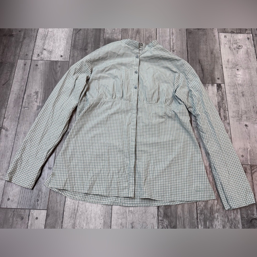 Patagonia Sun Shelter Women’s Gingham Check Long Sleeve Shirt Gathered Waist 14